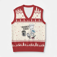 Trashed Panda V-Neck Knit Sweater Vest Funny Drunk Racoon Meme - undefined
