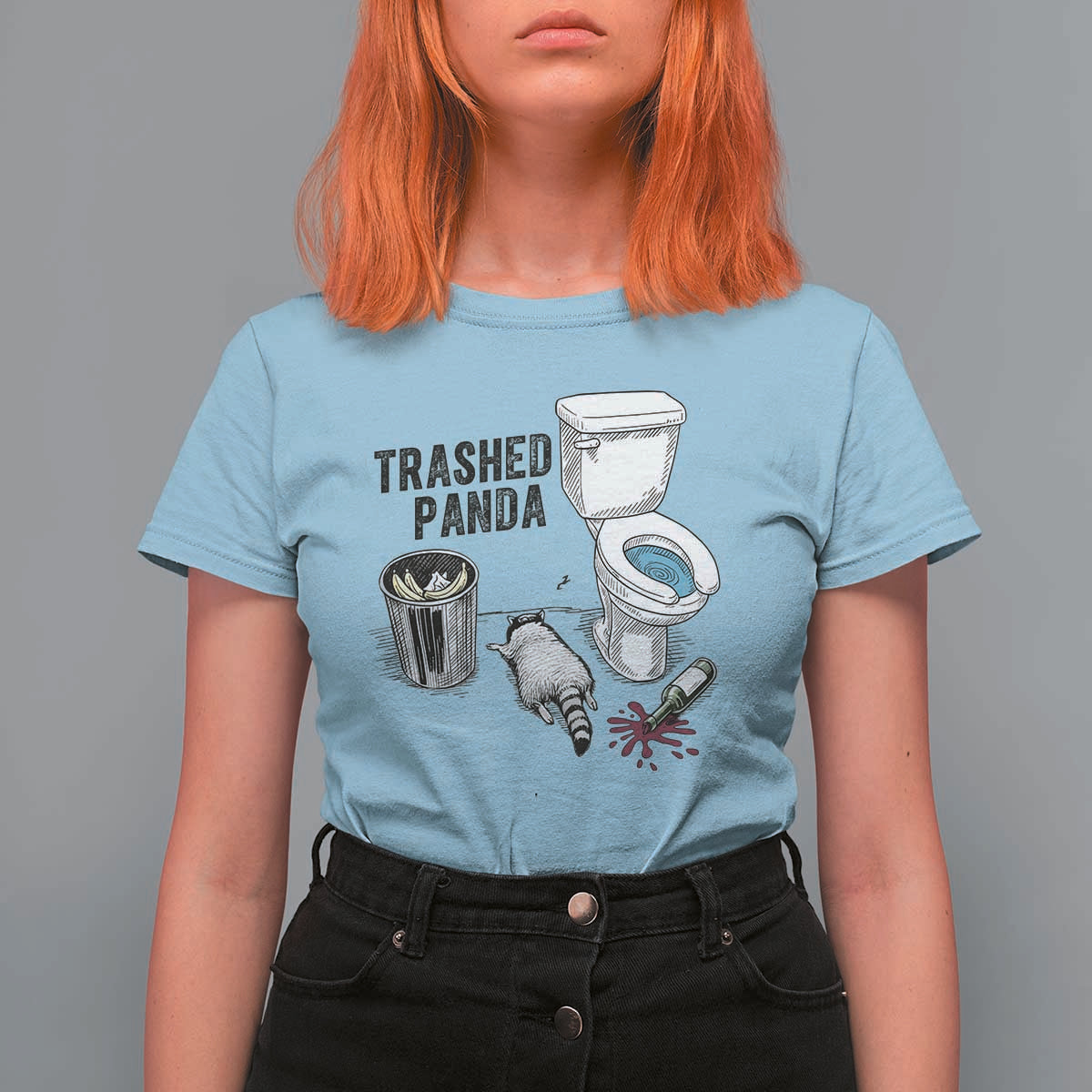 Trashed Panda T Shirt For Women Funny Drunk Racoon Meme - Wonder Print Shop