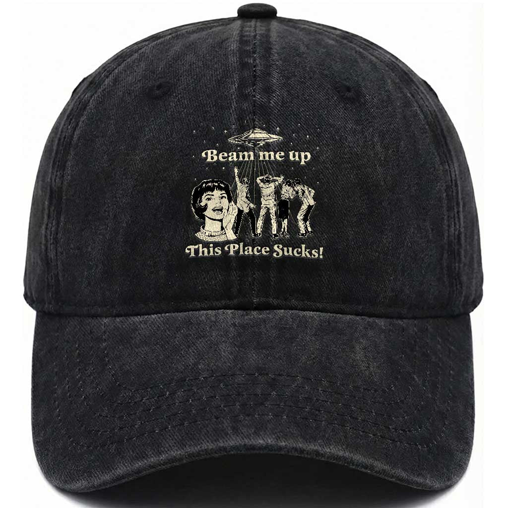 Bream Me Up This Place Sucks Washed Cotton Baseball Cap Funny Sci-Fi Alien Movie Quote