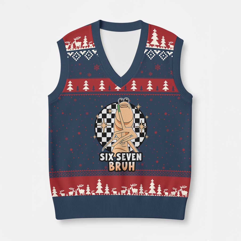 Marcus The Worm Meme V-Neck Knit Sweater Vest 67 Six Seven Gen Z Humor - Wonder Print Shop