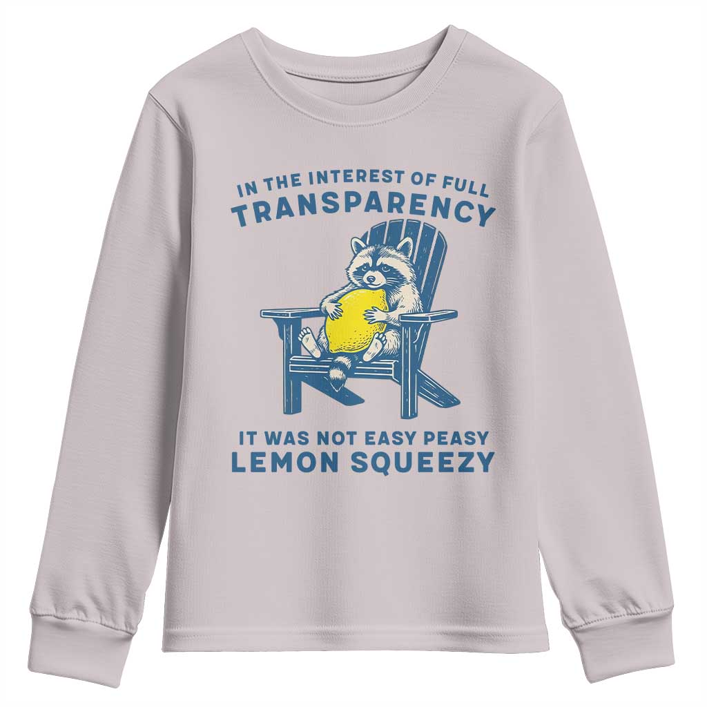 Funny Raccoon Youth Sweatshirt In The Interest Of Full Transparency It Was Not Easy Peasy Lemon Squeezy - Wonder Print Shop