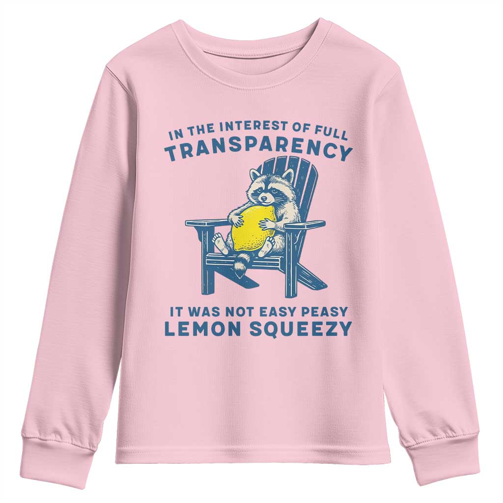 Funny Raccoon Youth Sweatshirt In The Interest Of Full Transparency It Was Not Easy Peasy Lemon Squeezy - Wonder Print Shop