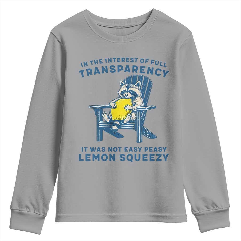 Funny Raccoon Youth Sweatshirt In The Interest Of Full Transparency It Was Not Easy Peasy Lemon Squeezy - Wonder Print Shop