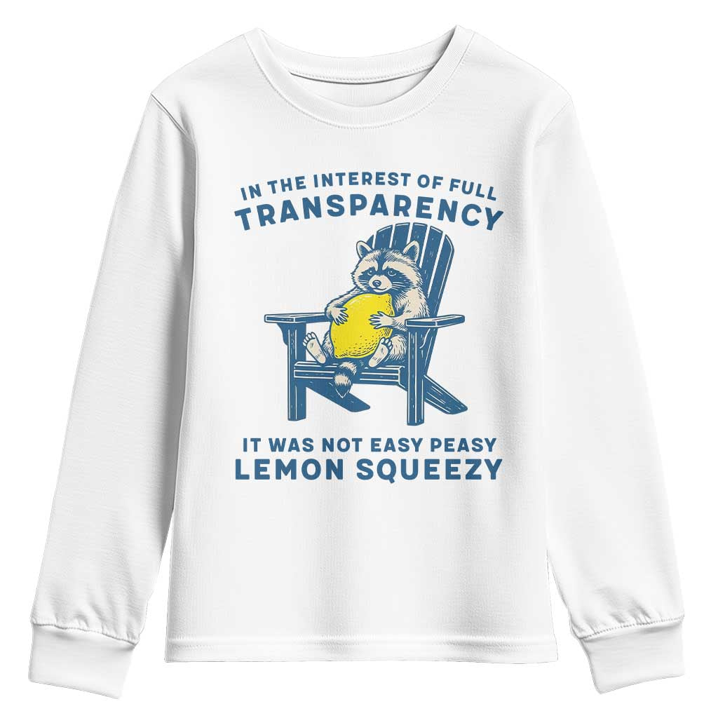 Funny Raccoon Youth Sweatshirt In The Interest Of Full Transparency It Was Not Easy Peasy Lemon Squeezy - Wonder Print Shop