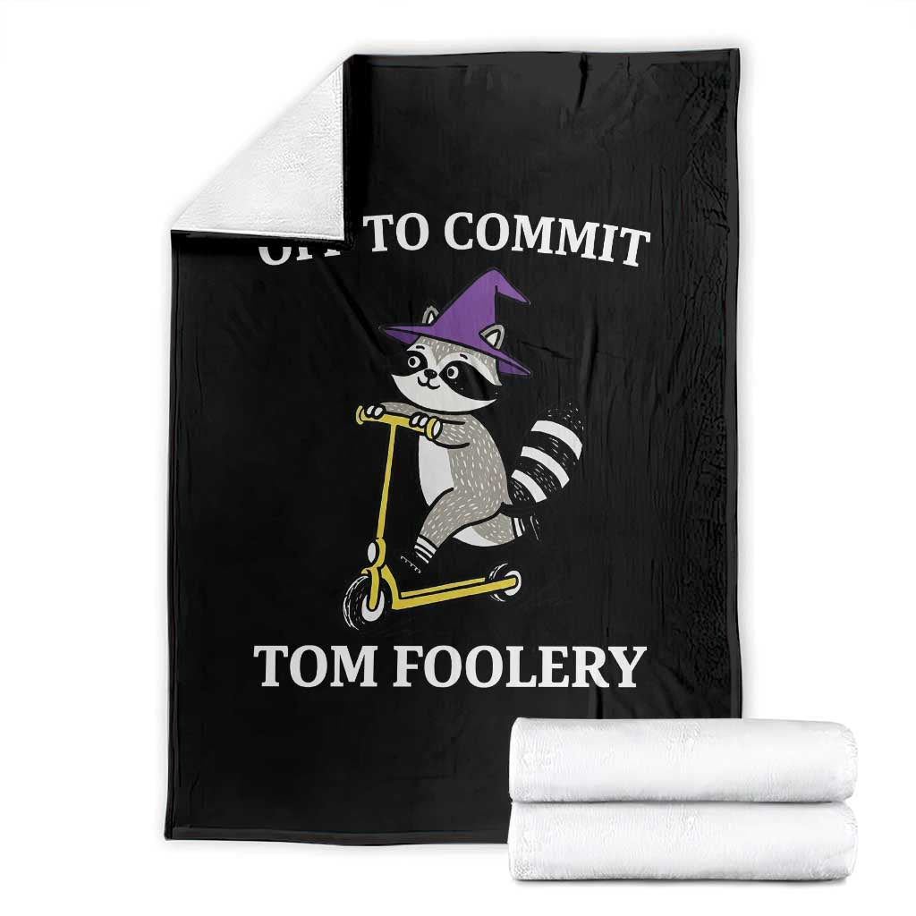Funny Raccoon Scooter Meme Throw Blanket Off To Commit Tom Foolery - Wonder Print Shop