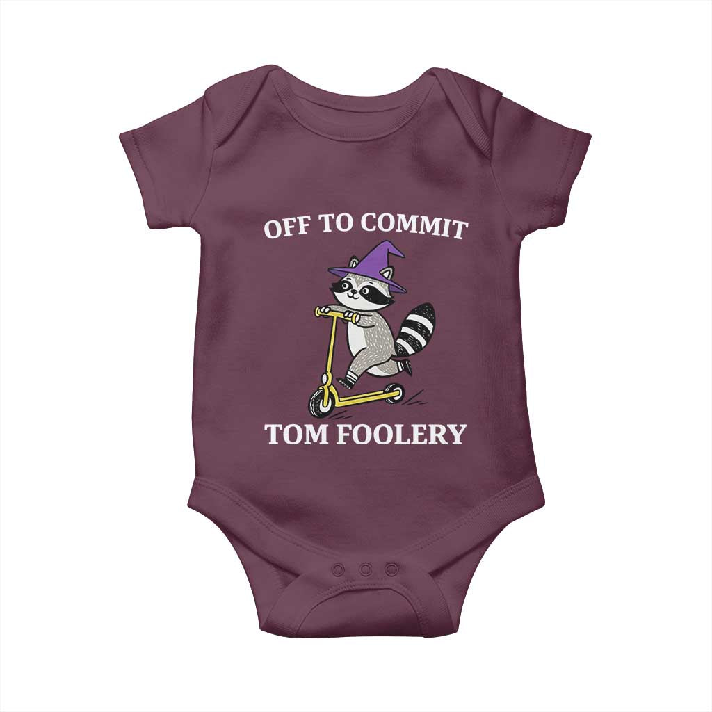 Funny Raccoon Scooter Meme Baby Onesie Off To Commit Tom Foolery - Wonder Print Shop