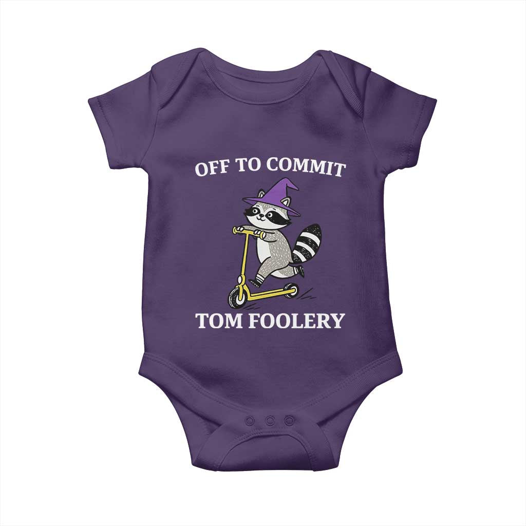 Funny Raccoon Scooter Meme Baby Onesie Off To Commit Tom Foolery - Wonder Print Shop