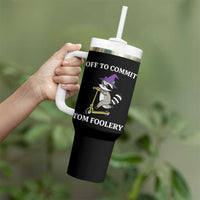Funny Raccoon Scooter Meme Tumbler With Handle Off To Commit Tom Foolery - Wonder Print Shop