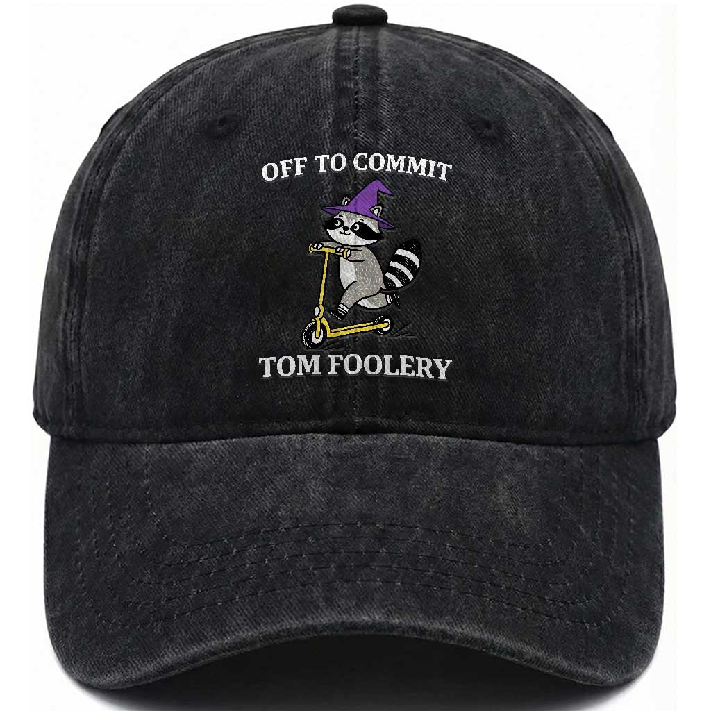 Funny Raccoon Scooter Meme Washed Cotton Baseball Cap Off To Commit Tom Foolery
