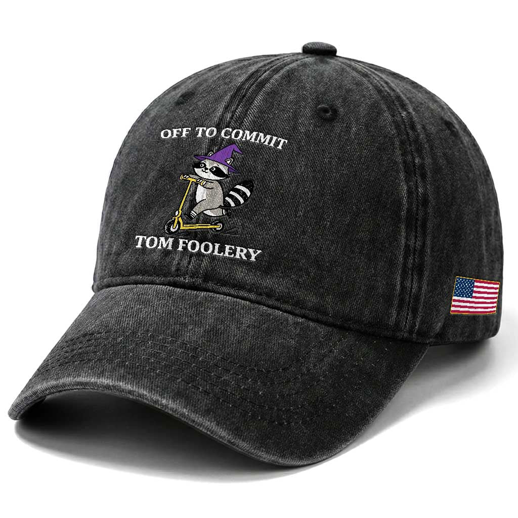 Funny Raccoon Scooter Meme Washed Cotton Baseball Cap Off To Commit Tom Foolery