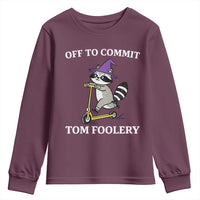 Funny Raccoon Scooter Meme Youth Sweatshirt Off To Commit Tom Foolery - Wonder Print Shop