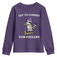 Funny Raccoon Scooter Meme Youth Sweatshirt Off To Commit Tom Foolery - Wonder Print Shop