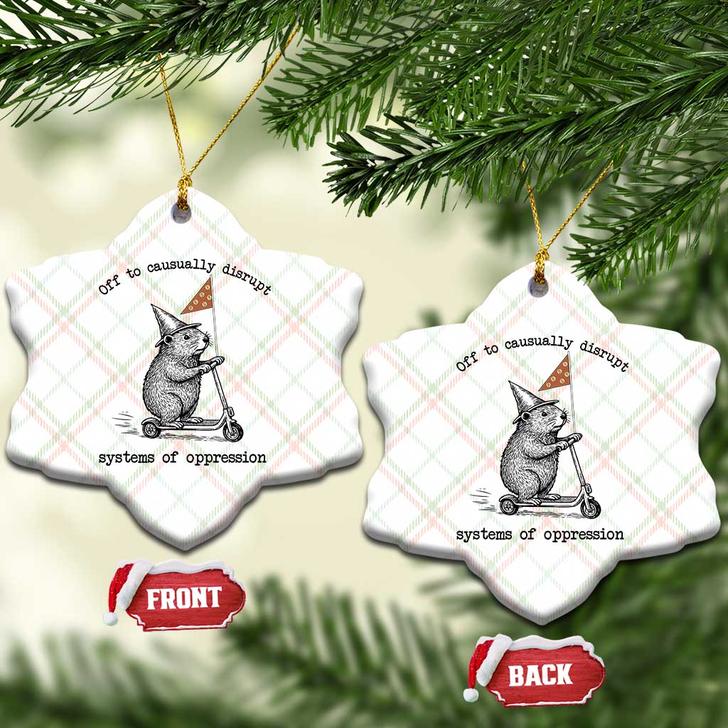 Funny Groundhog Scooter Meme Ceramic Ornament Off To Causually Disrupt System Of Oppression - Wonder Print Shop