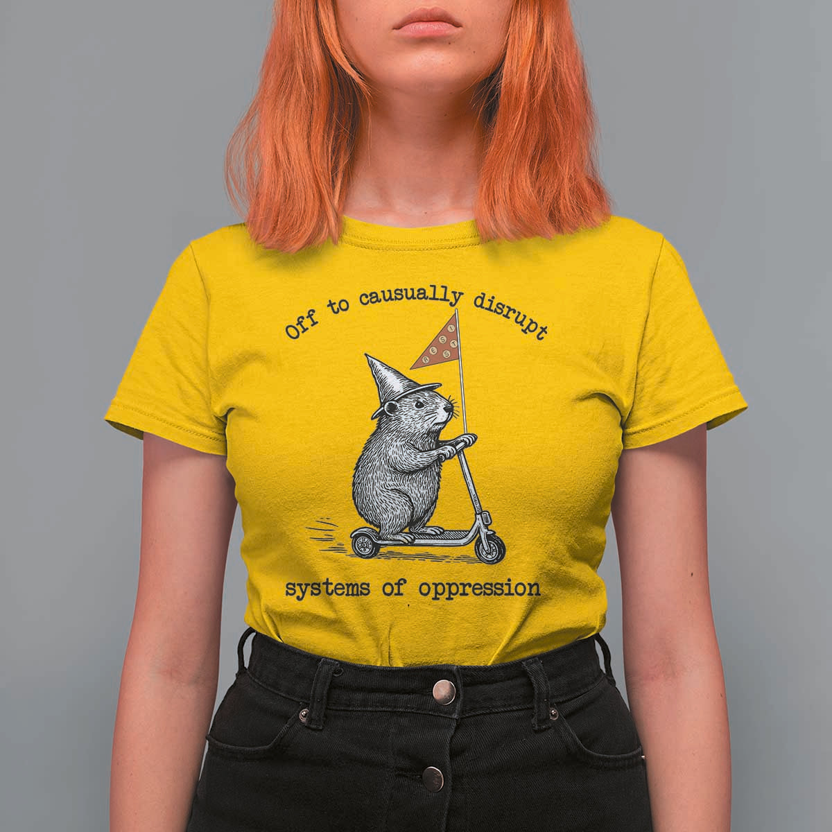 Funny Groundhog Scooter Meme T Shirt For Women Off To Causually Disrupt System Of Oppression - Wonder Print Shop