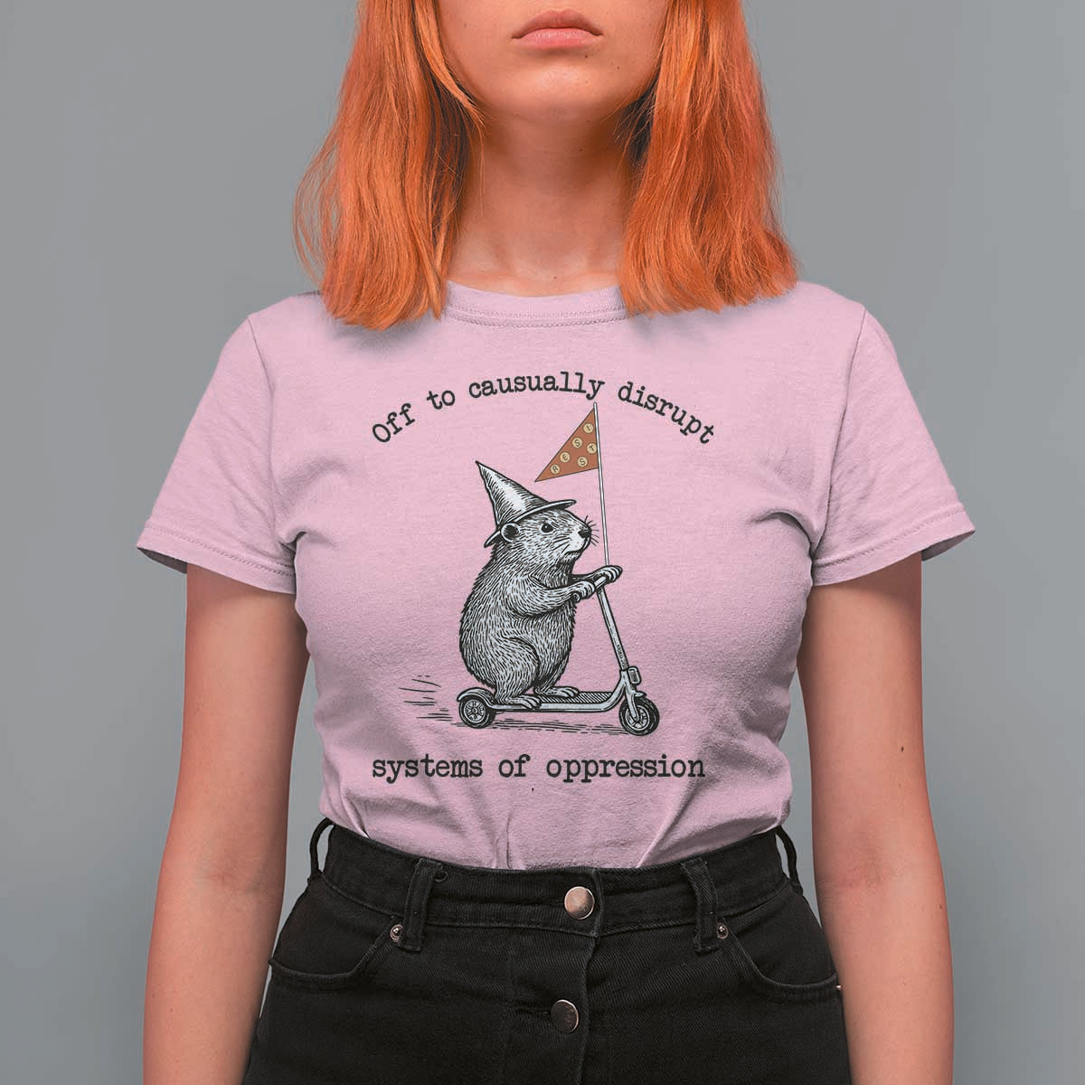 Funny Groundhog Scooter Meme T Shirt For Women Off To Causually Disrupt System Of Oppression - Wonder Print Shop