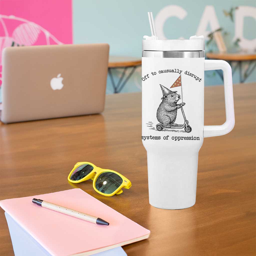 Funny Groundhog Scooter Meme Tumbler With Handle Off To Causually Disrupt System Of Oppression - Wonder Print Shop