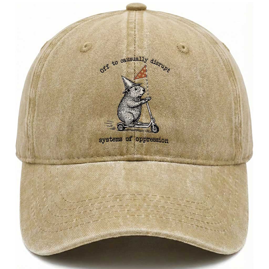 Funny Groundhog Scooter Meme Washed Cotton Baseball Cap Off To Causually Disrupt System Of Oppression