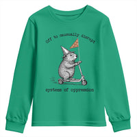 Funny Groundhog Scooter Meme Youth Sweatshirt Off To Causually Disrupt System Of Oppression - Wonder Print Shop
