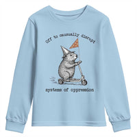 Funny Groundhog Scooter Meme Youth Sweatshirt Off To Causually Disrupt System Of Oppression - Wonder Print Shop