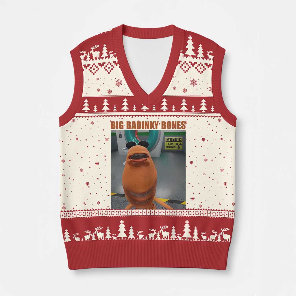 Marcus The Worm Meme V-Neck Knit Sweater Vest Big Badinky Bones - Wonder Print Shop