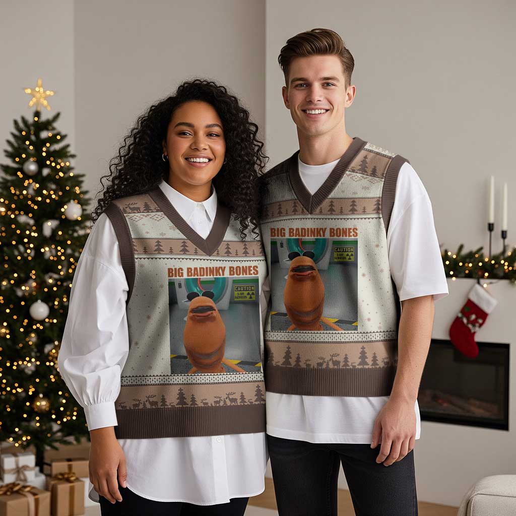 Marcus The Worm Meme V-Neck Knit Sweater Vest Big Badinky Bones - Wonder Print Shop