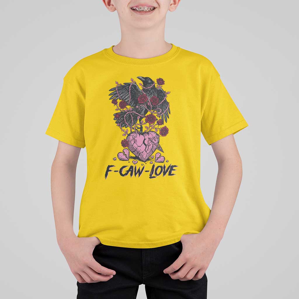 F Caw Love T Shirt For Kid Funny Anti Valentines Day Gothic Bird Meme