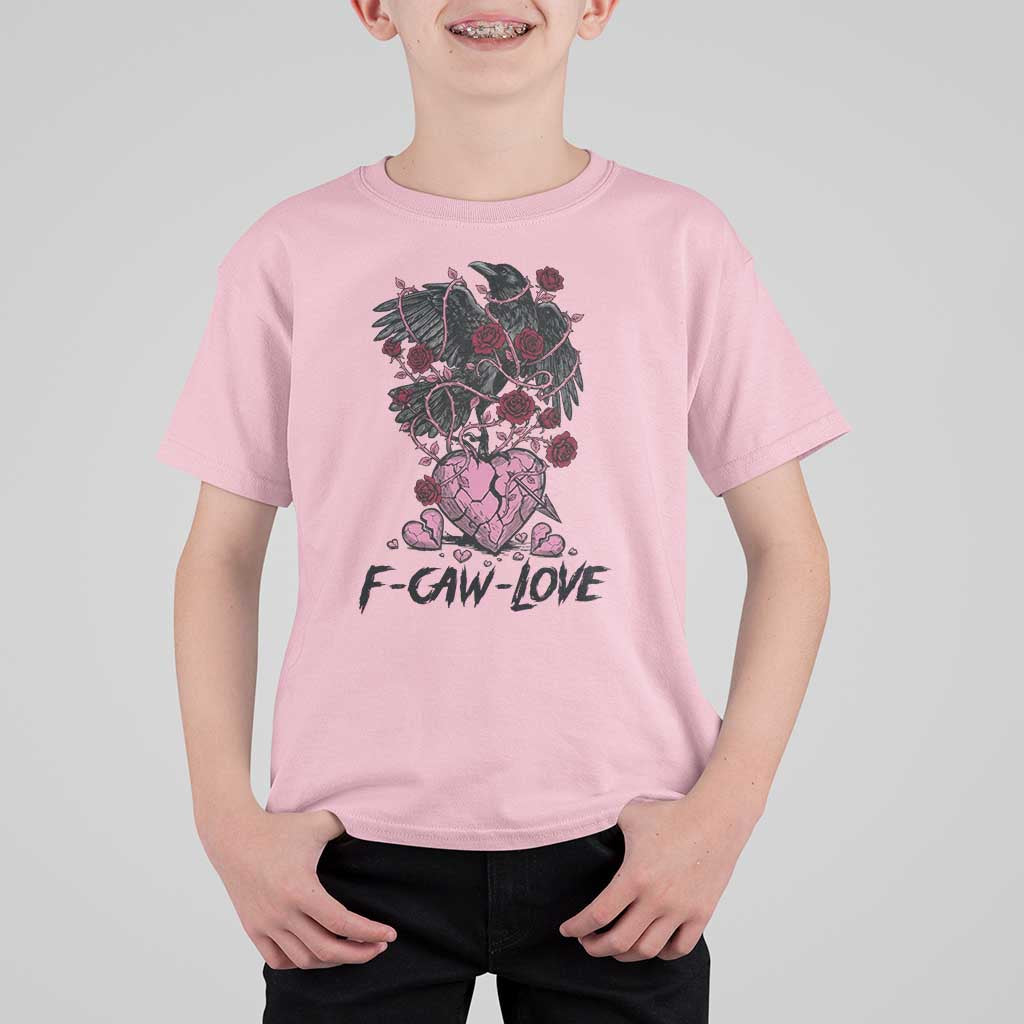 F Caw Love T Shirt For Kid Funny Anti Valentines Day Gothic Bird Meme