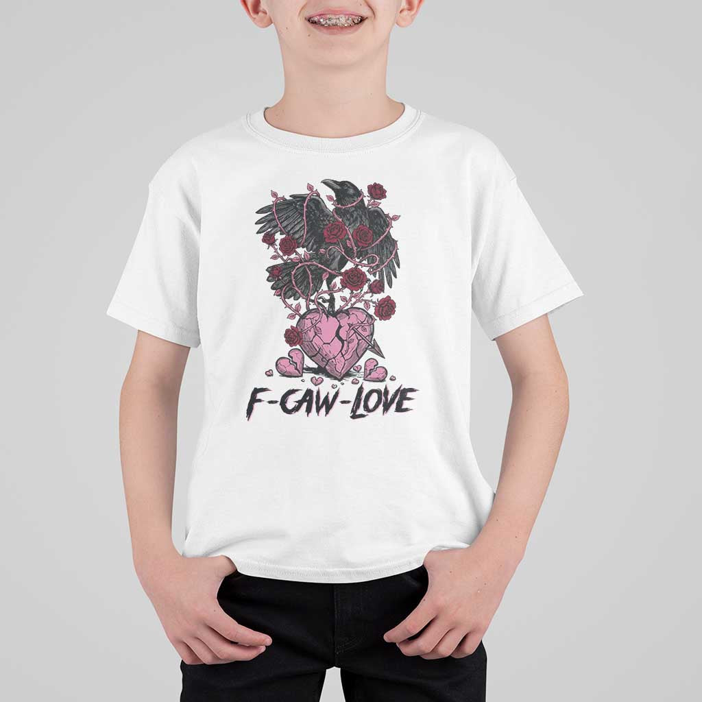 F Caw Love T Shirt For Kid Funny Anti Valentines Day Gothic Bird Meme