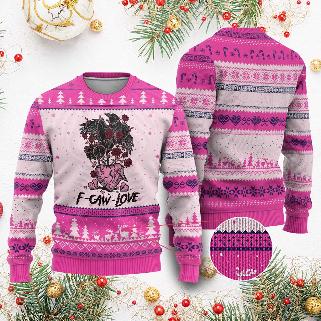 F Caw Love Ugly Christmas Sweater Funny Anti Valentines Day Gothic Bird Meme
