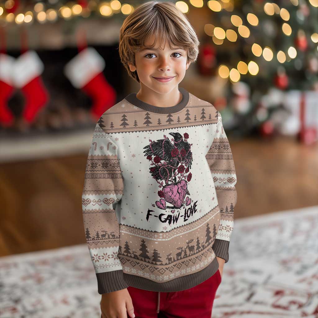 F Caw Love Ugly Christmas Sweater Funny Anti Valentines Day Gothic Bird Meme