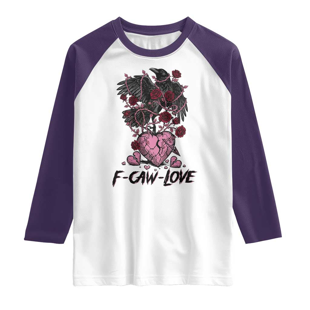 F Caw Love Raglan Shirt Funny Anti Valentines Day Gothic Bird Meme