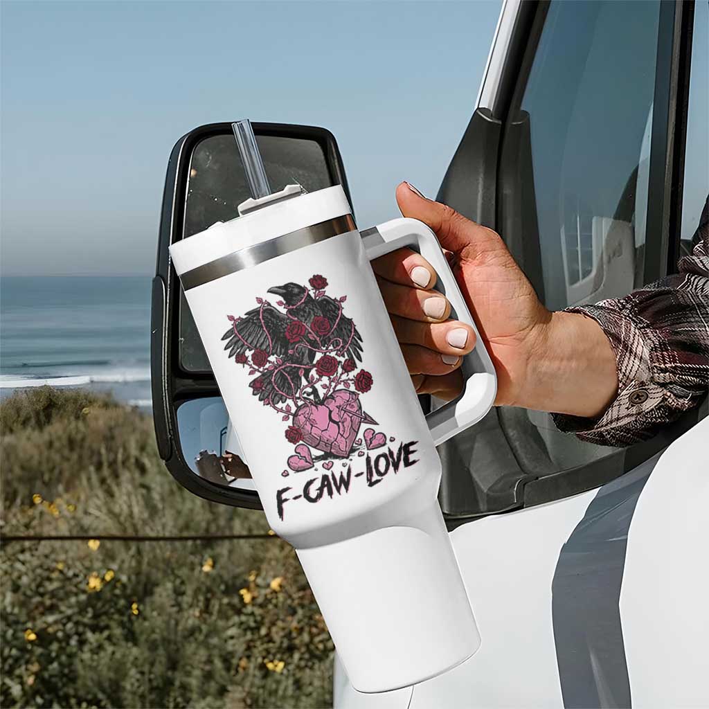 F Caw Love Tumbler With Handle Funny Anti Valentines Day Gothic Bird Meme