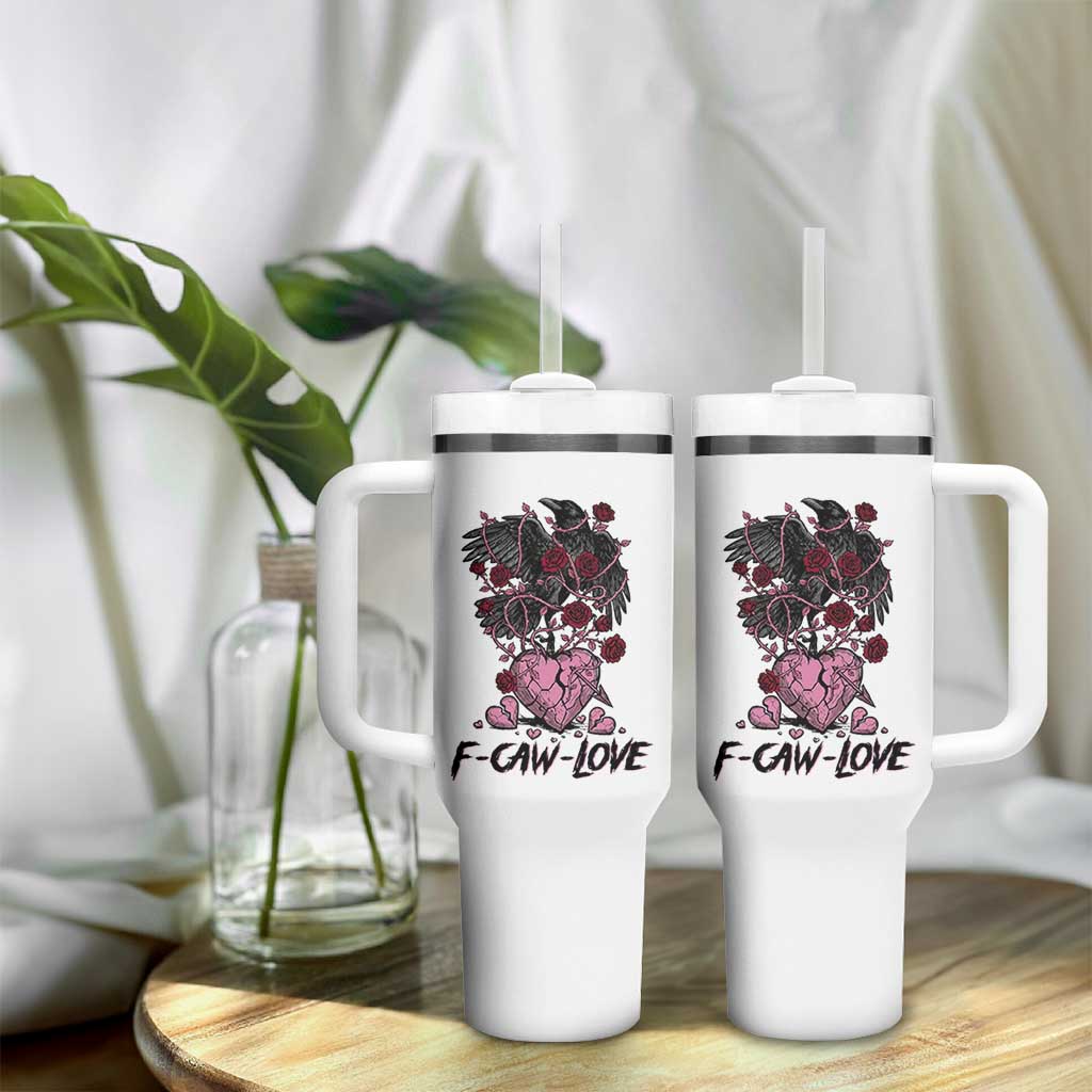 F Caw Love Tumbler With Handle Funny Anti Valentines Day Gothic Bird Meme