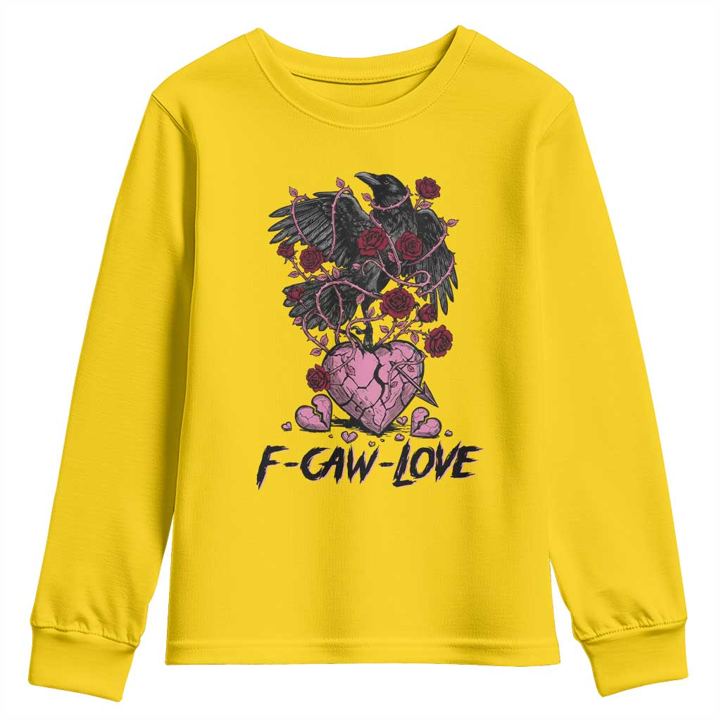 F Caw Love Youth Sweatshirt Funny Anti Valentines Day Gothic Bird Meme