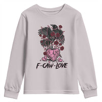 F Caw Love Youth Sweatshirt Funny Anti Valentines Day Gothic Bird Meme