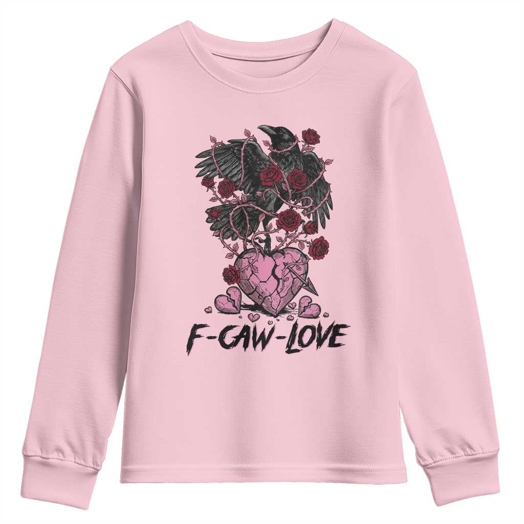 F Caw Love Youth Sweatshirt Funny Anti Valentines Day Gothic Bird Meme
