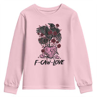 F Caw Love Youth Sweatshirt Funny Anti Valentines Day Gothic Bird Meme