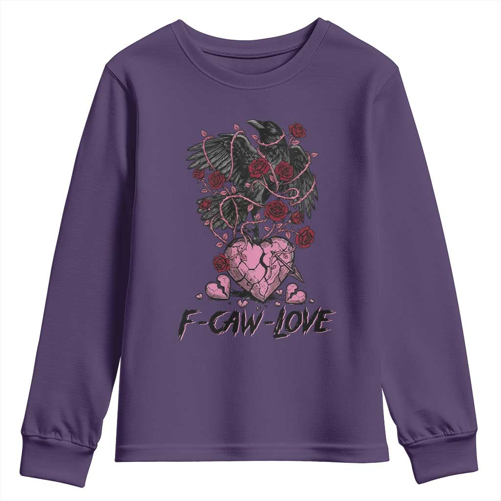 F Caw Love Youth Sweatshirt Funny Anti Valentines Day Gothic Bird Meme