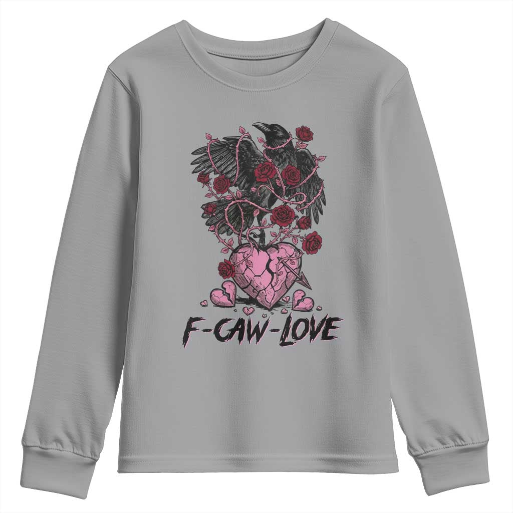 F Caw Love Youth Sweatshirt Funny Anti Valentines Day Gothic Bird Meme