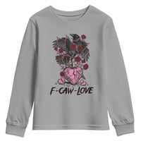 F Caw Love Youth Sweatshirt Funny Anti Valentines Day Gothic Bird Meme