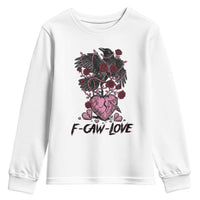 F Caw Love Youth Sweatshirt Funny Anti Valentines Day Gothic Bird Meme