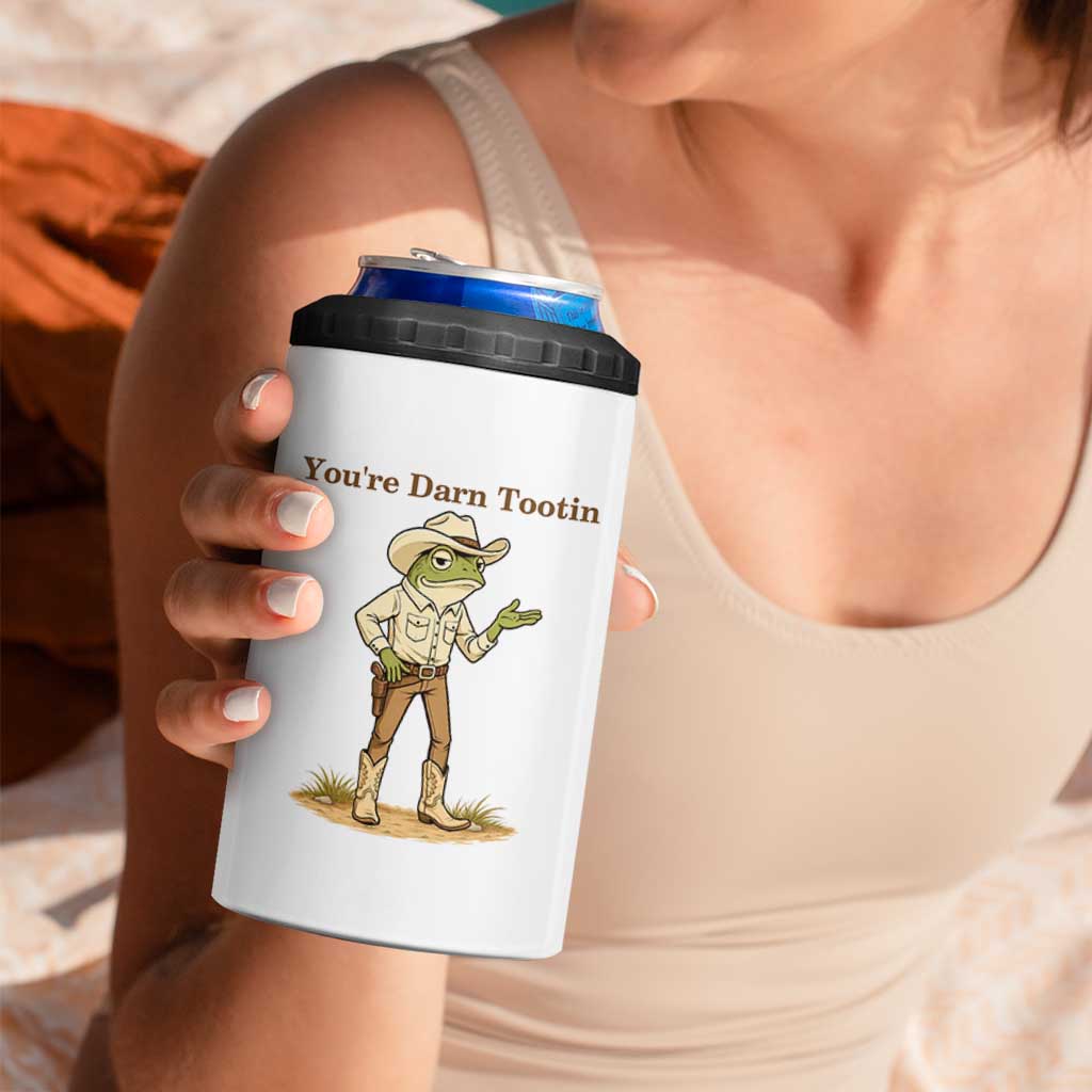 You're Darn Tootin 4 in 1 Can Cooler Tumbler Funny Cowboy Frog Meme