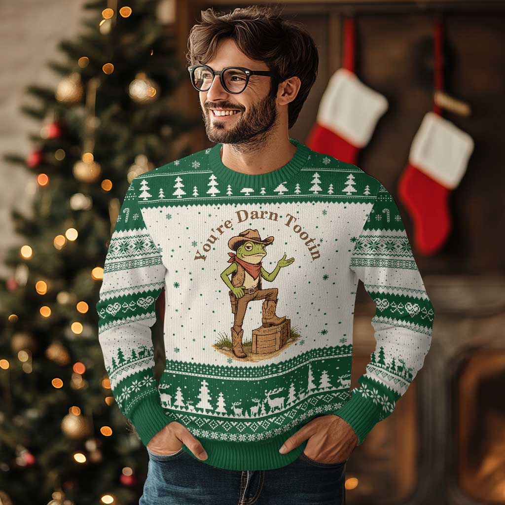 You're Darn Tootin Ugly Christmas Sweater Funny Cowboy Frog Sarcastic Meme