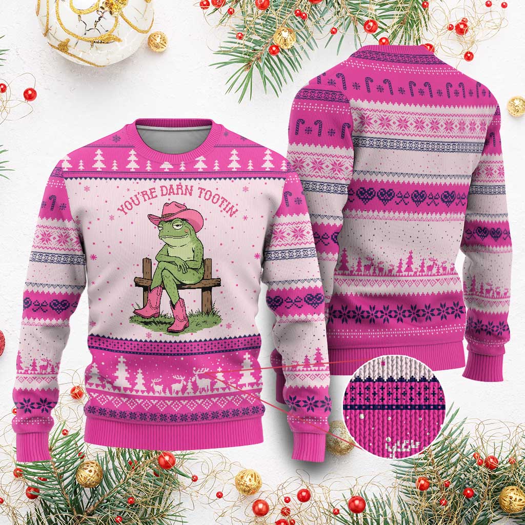 You're Darn Tootin Ugly Christmas Sweater Funny Cowgirl Frog Sarcastic Meme