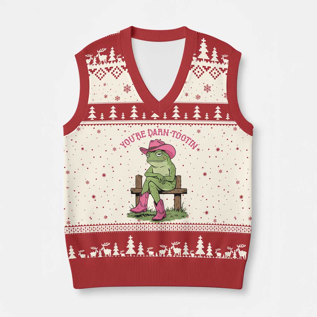 You're Darn Tootin V-Neck Knit Sweater Vest Funny Cowgirl Frog Sarcastic Meme