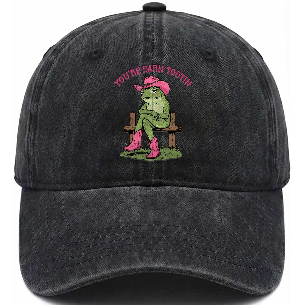 You're Darn Tootin Washed Cotton Baseball Cap Funny Cowgirl Frog Sarcastic Meme