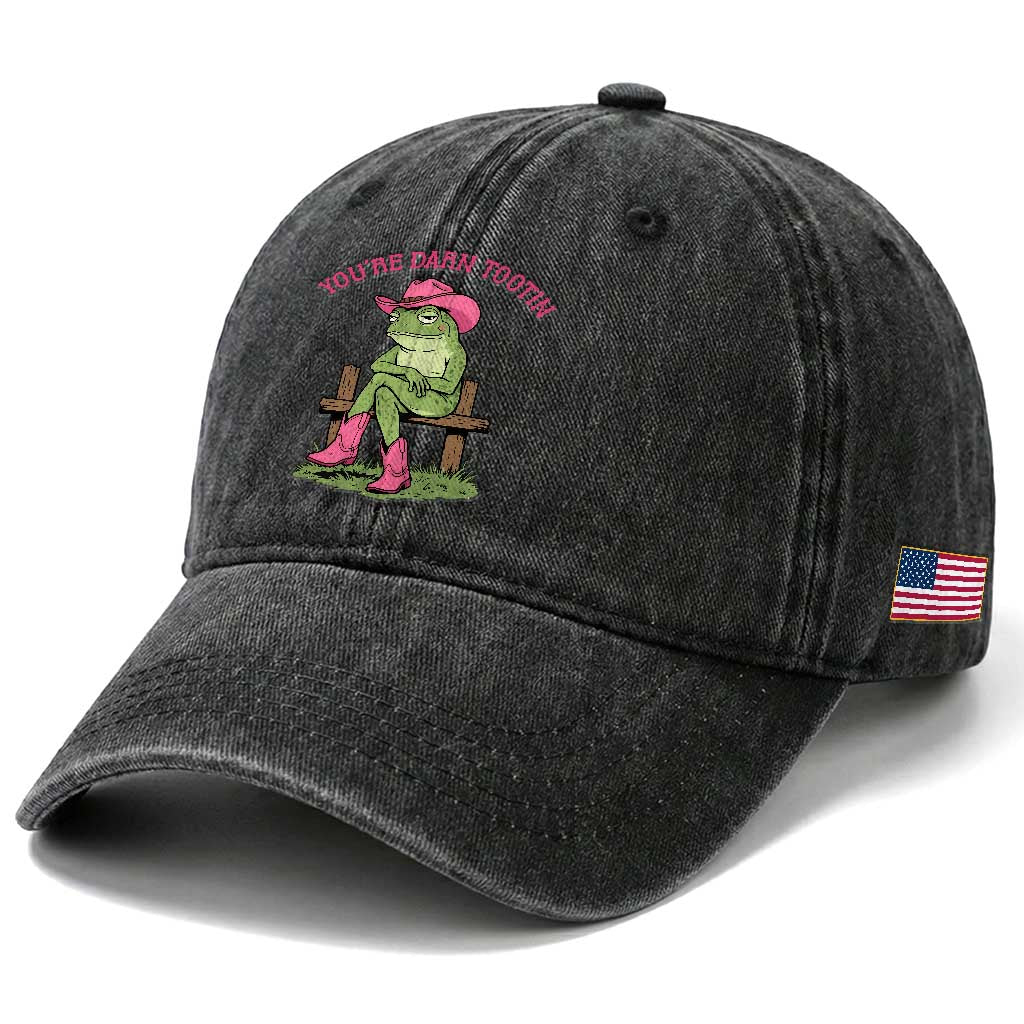 You're Darn Tootin Washed Cotton Baseball Cap Funny Cowgirl Frog Sarcastic Meme