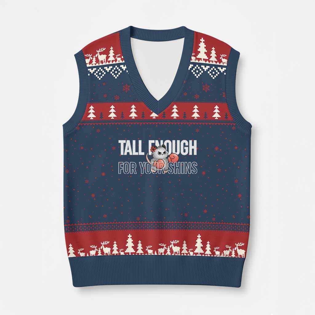 Tall Enough For Your Shins V-Neck Knit Sweater Vest Funny Possum Boxing Meme