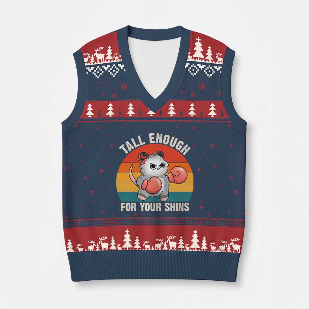 Tall Enough For Your Shins V-Neck Knit Sweater Vest Funny Possum Meme