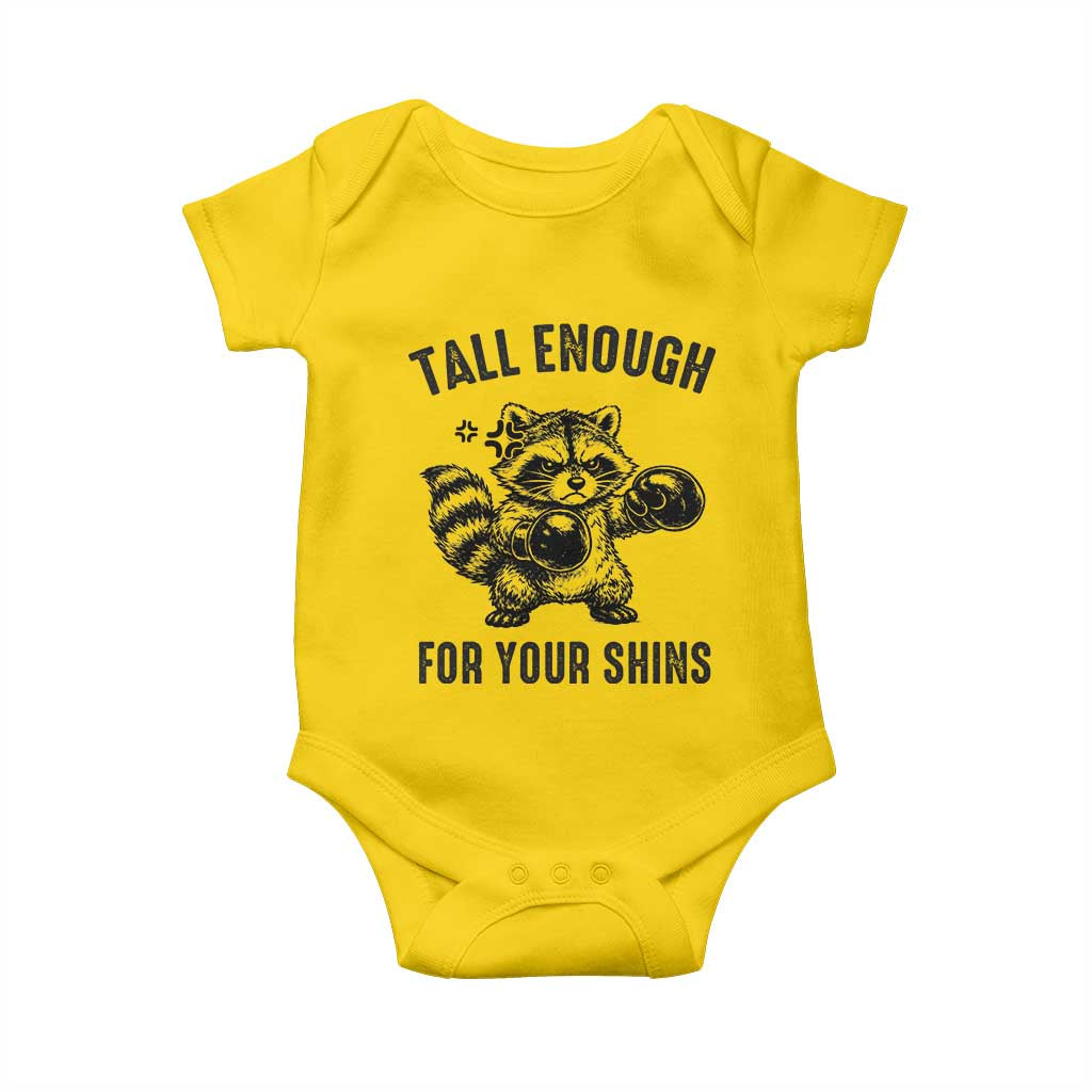 Tall Enough For Your Shins Baby Onesie Funny Raccoon Boxing Meme